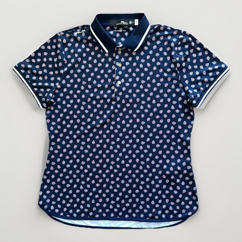 RLX Ralph Lauren Golf Polo Women's Size Medium Floral Navy Blue Country Club
